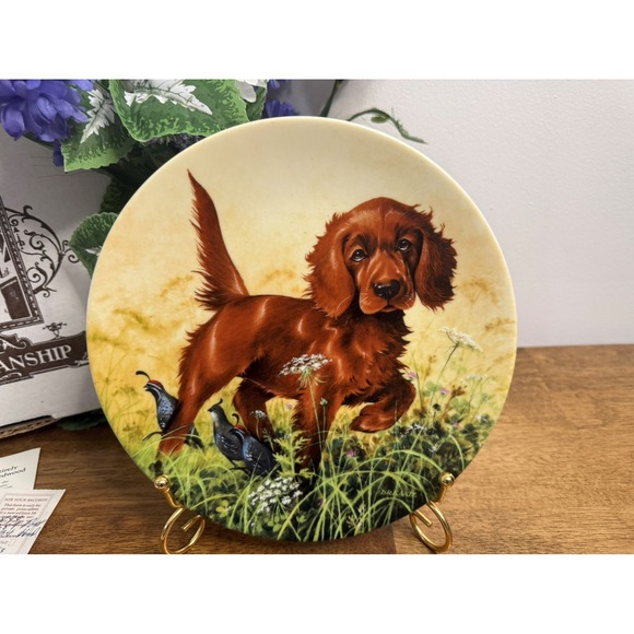 edwin knowles Other - Vintage Knowles Field Puppies Plate Irish Setter Box COA Lynn Kaatz 1988 Dog Art
